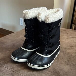 Sorel Black and White Waterproof Boots with Fur